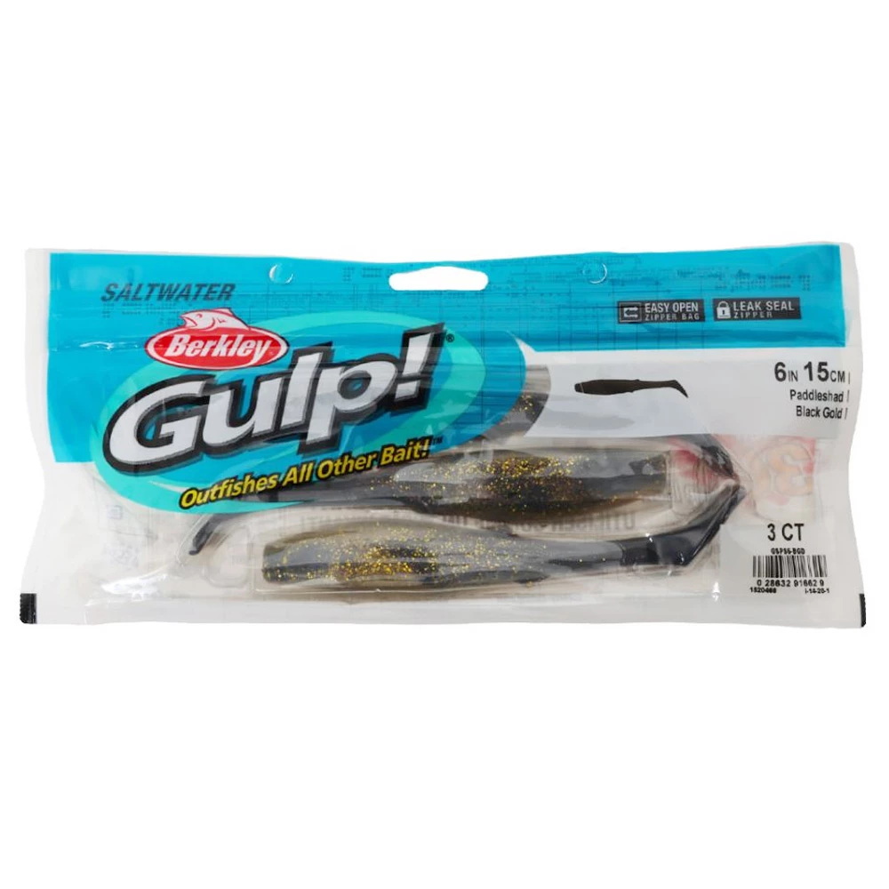 Berkley Gulp Paddleshad Soft Bait 15cm Black/Gold Qty 3